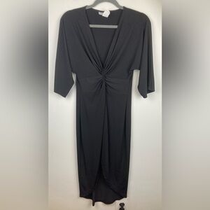 Black Dress with Deep V-neck and Leg Slit